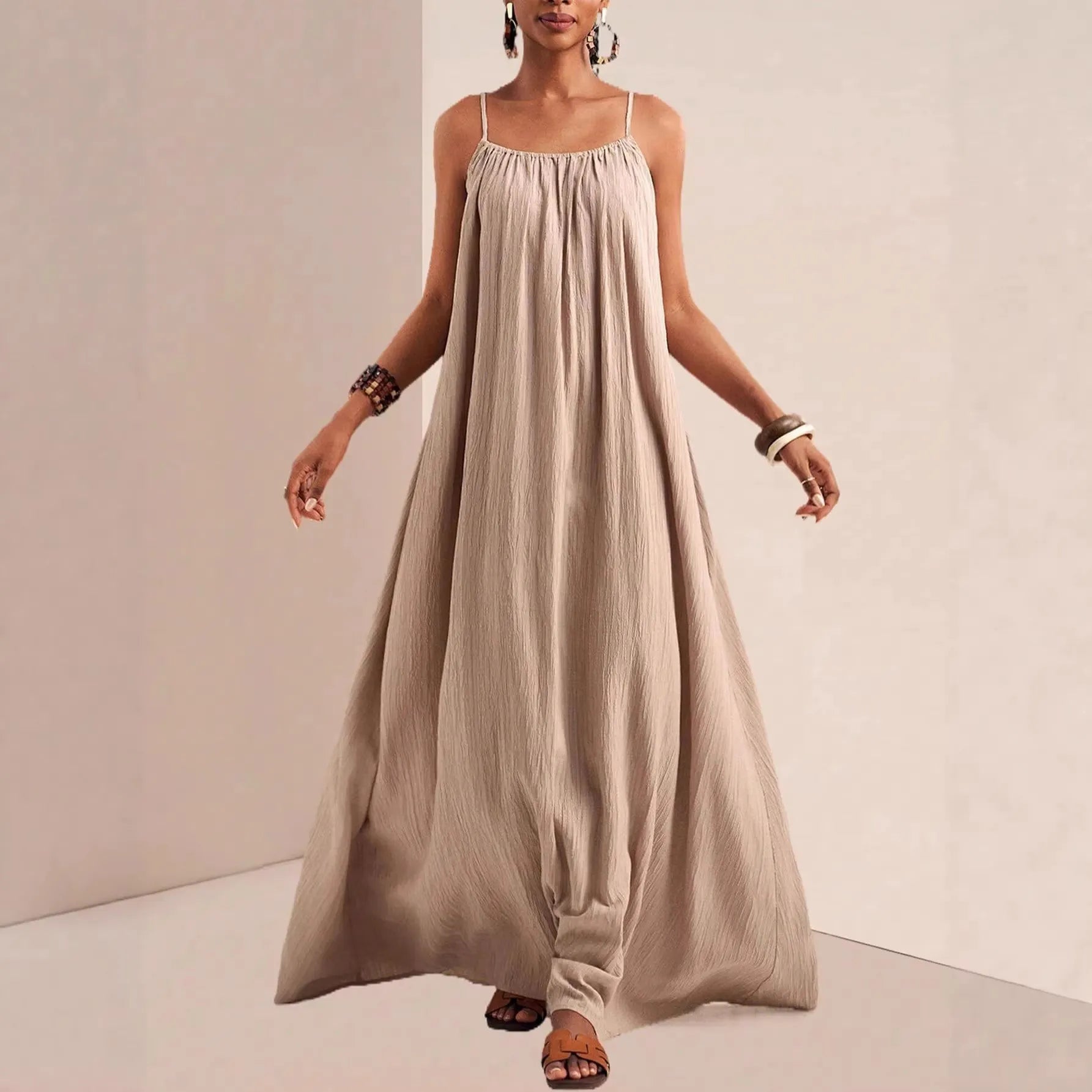 Solid Color Spaghetti Strap Loose Maxi Dress