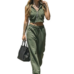 Sleeveless Zip Front Knit Vest & Elastic Waist Pants