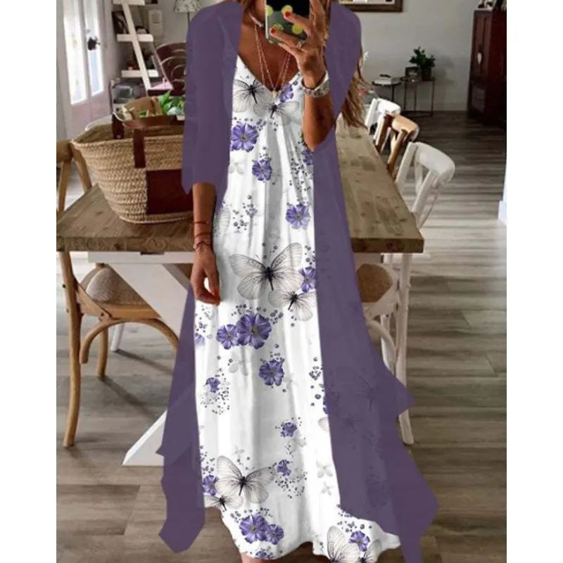 Printed V Neck Cami Long Dress