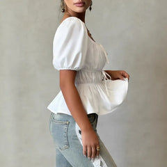 Elegant Solid Color White High Waist Sleeveless Shirt