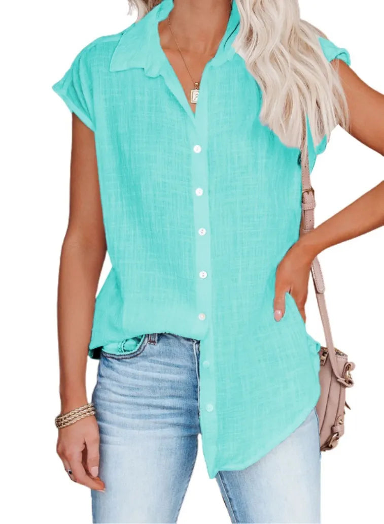 White Sleeveless Button Down Shirt, Loose Fit Linen Blend Blouse for Summer