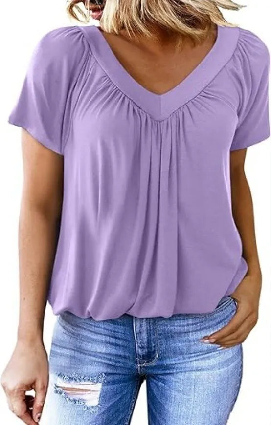 V Neck Ruched Puff Sleeve Top