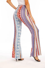 Bohemian Floral Print Elastic Waist Micro Flared Casual Pants