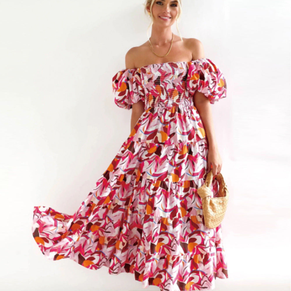 Abstract Print Off-Shoulder Maxi Dress