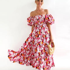 Abstract Print Off-Shoulder Maxi Dress