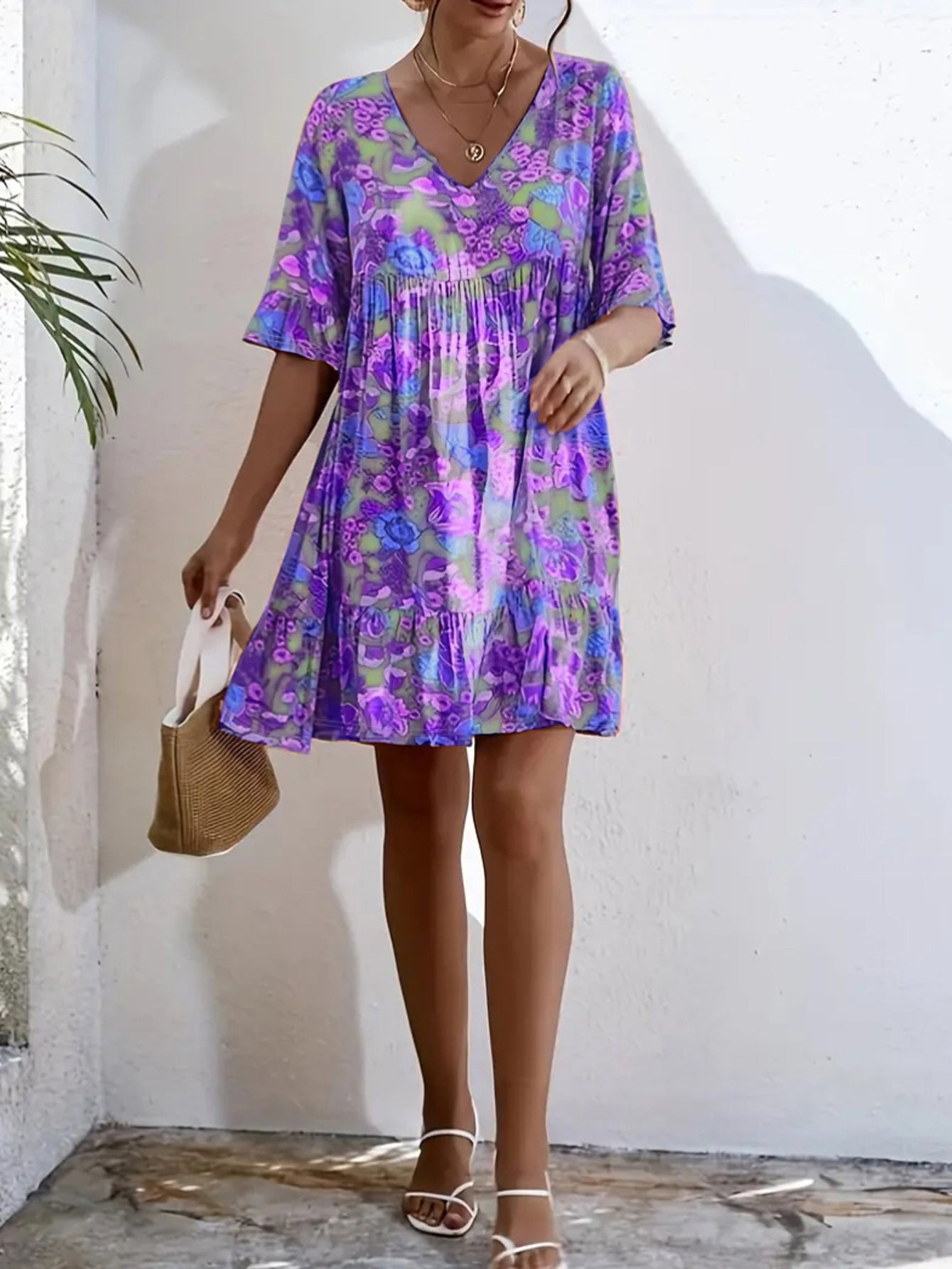 Floral Print Ruffle Hem Mini Dress