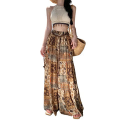 Vintage Ethnic Print High Waist Wide Leg Long Pants