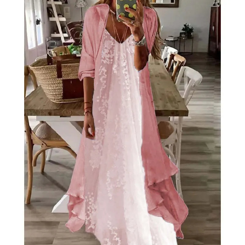 Printed V Neck Cami Long Dress