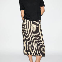 Zebra Print Slim Midi Skirt
