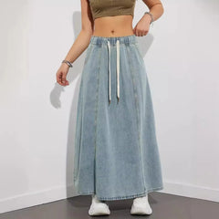 Elastic Waist Denim Maxi Skirt