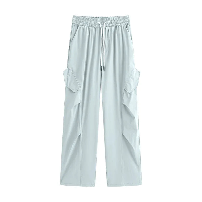 High Waist Drawstring Cargo Straight Casual Pants