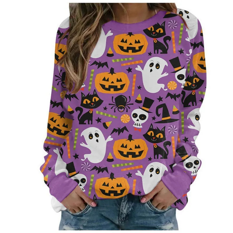Halloween Bat Print Crew Neck Sweatshirt