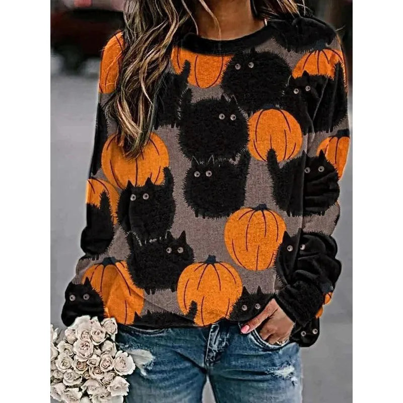 Halloween Bat Print Crew Neck Sweatshirt