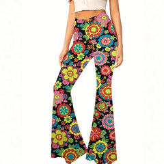 High Waist Allover Floral Print Flared Casual Long Pants