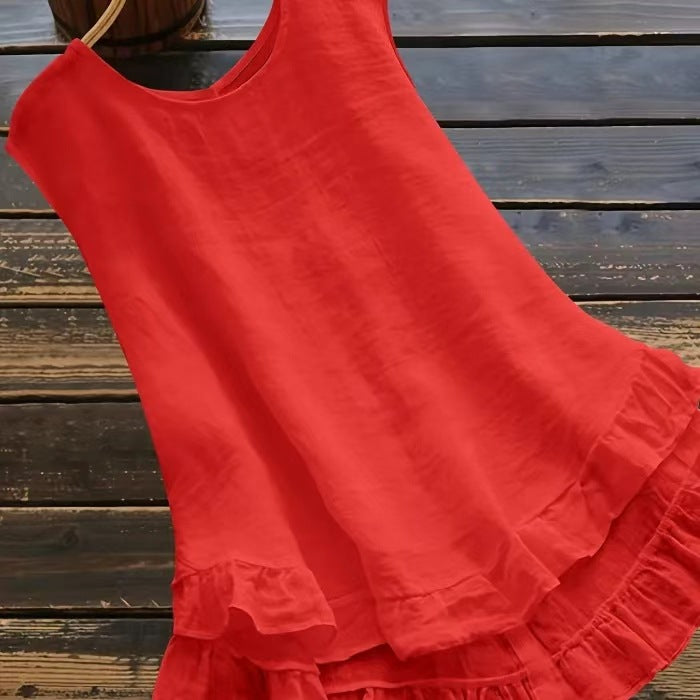 White Sleeveless Ruffled Hem Top