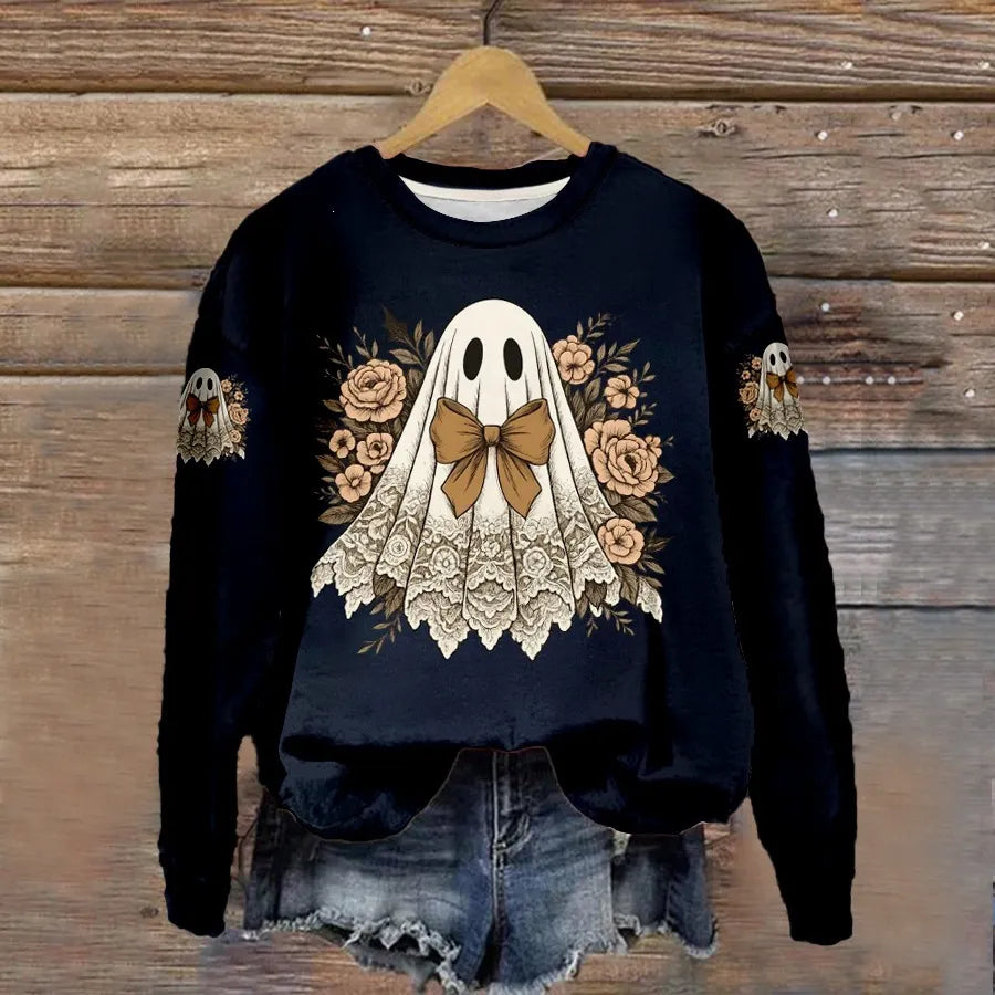 Halloween Witch Pumpkin Print Crew Neck Sweatshirt