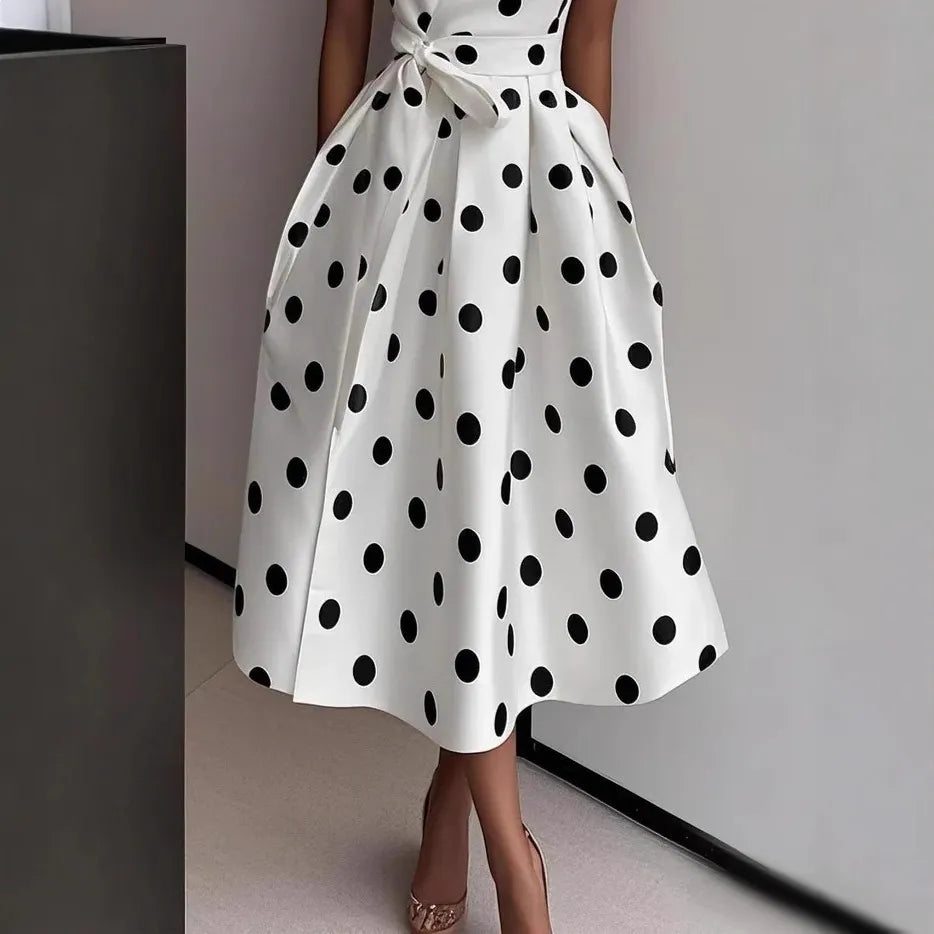 Polka Dot Sleeveless V-Neck Tutu Maxi Dress
