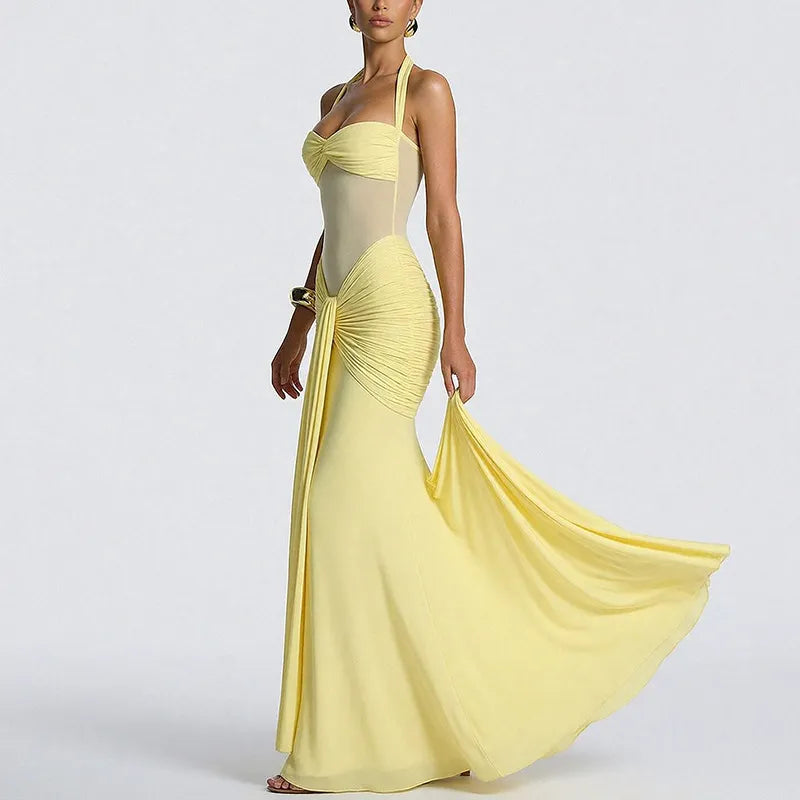 Halter Twist Front Slim Maxi Evening Formal Dress
