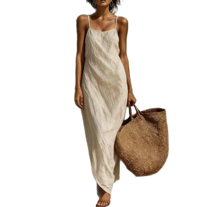 Square Neck Asymmetric Hem Sleeveless Slip Maxi Dress