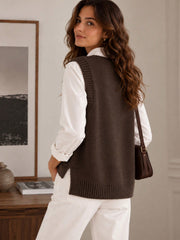 Chocolate Brown Round Neck Knit Sweater Vest