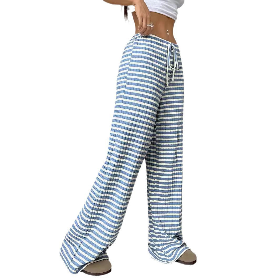 Striped Drawstring Waist Loose Straight Leg Casual Pants