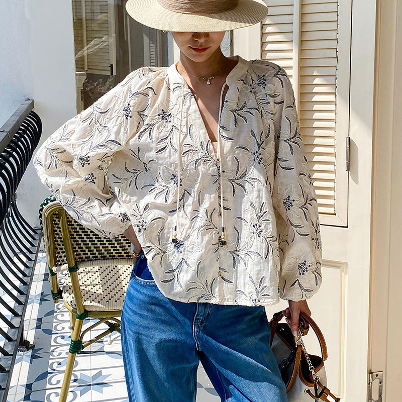 Contrast-Collar Satin Button-Down Shirt