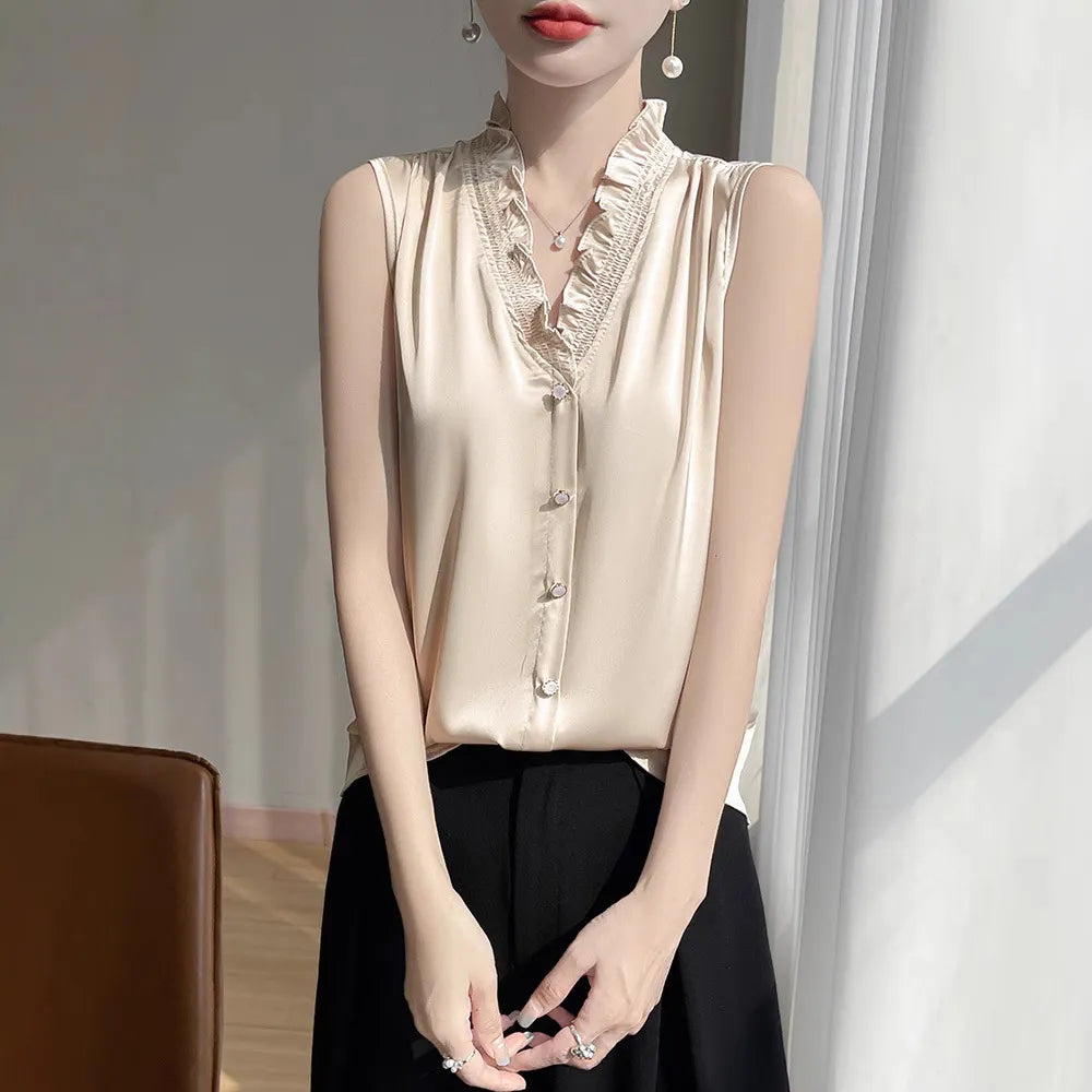 Sleeveless Satin Blouse