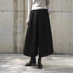 High Waist Cropped Wide Leg Wool Blend Pants