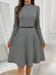 Gingham Stand Collar A-Line Mini Dress