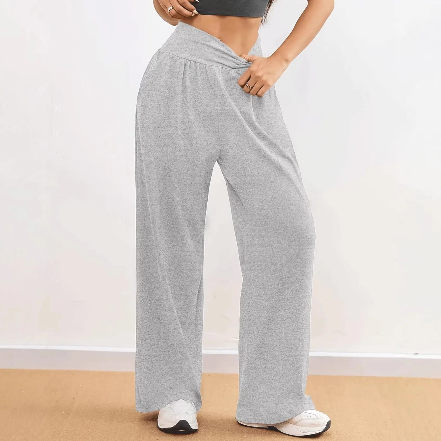 High Waist Elastic Wide Leg Casual Pants