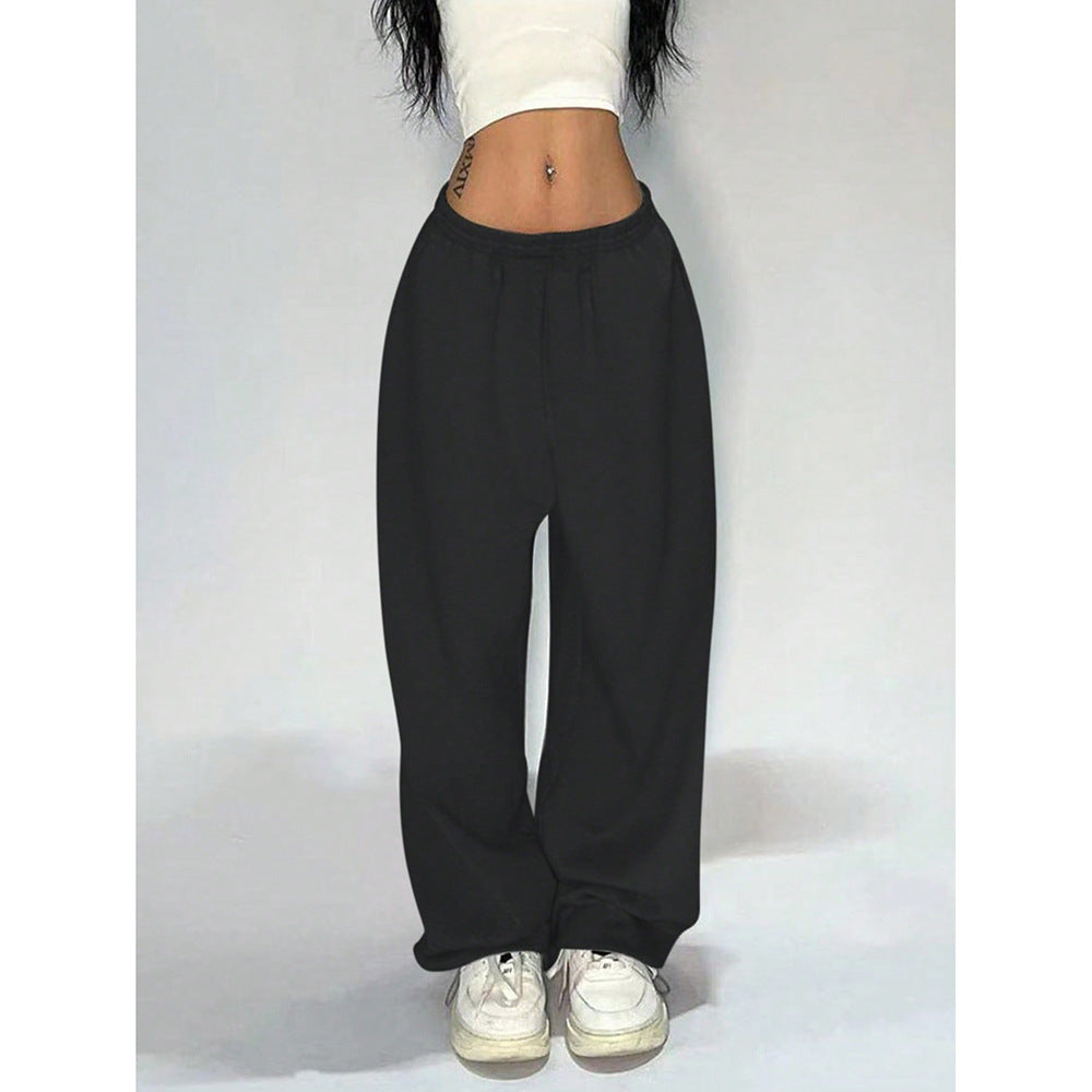 Elastic Waist Solid Straight Wide Leg Casual Sweatpants