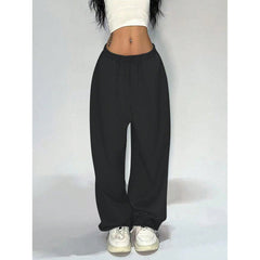 Elastic Waist Solid Straight Wide Leg Casual Sweatpants