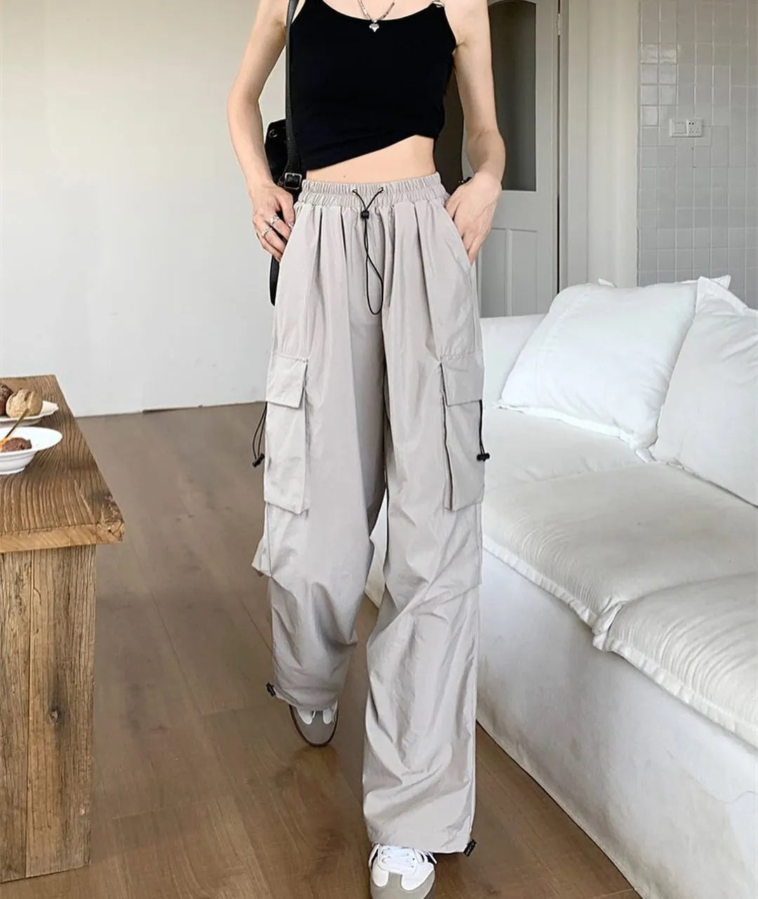 Drawstring Waist Cargo Pants