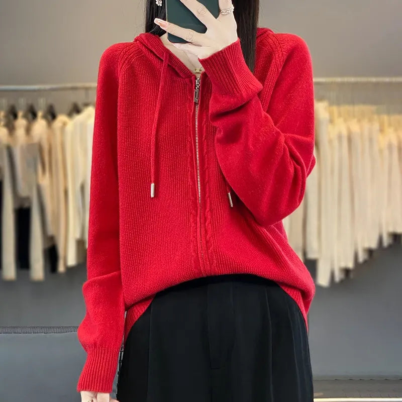 Double Zip Up Cable Knit Sweater Coat