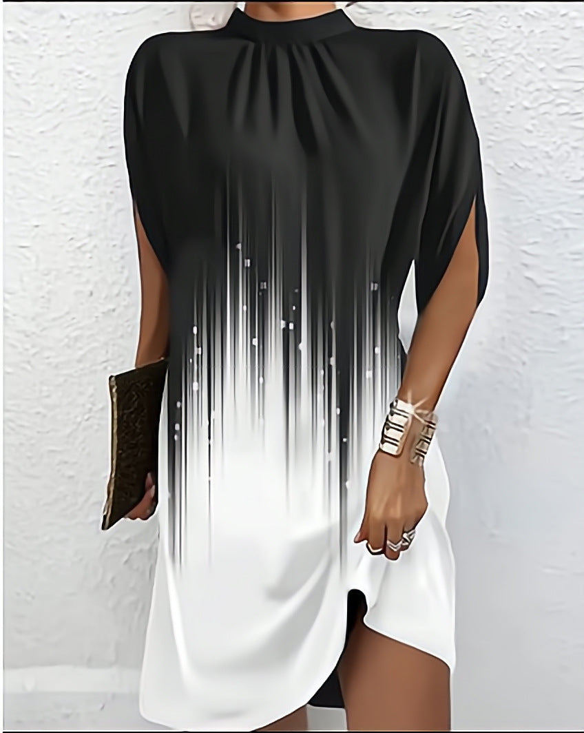 Floral Print High-Neck Batwing Sleeve Dress