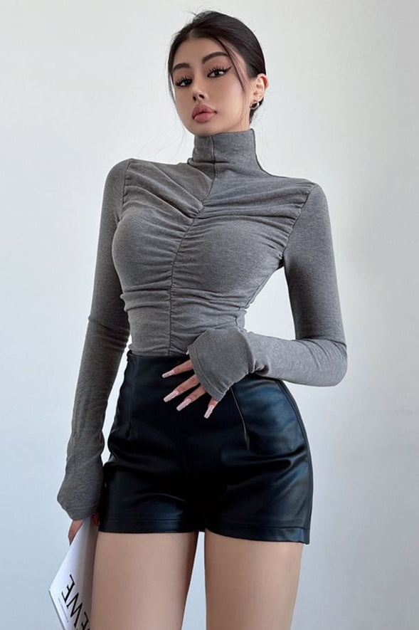 Long Sleeve Ruffle High Collar Top Tee