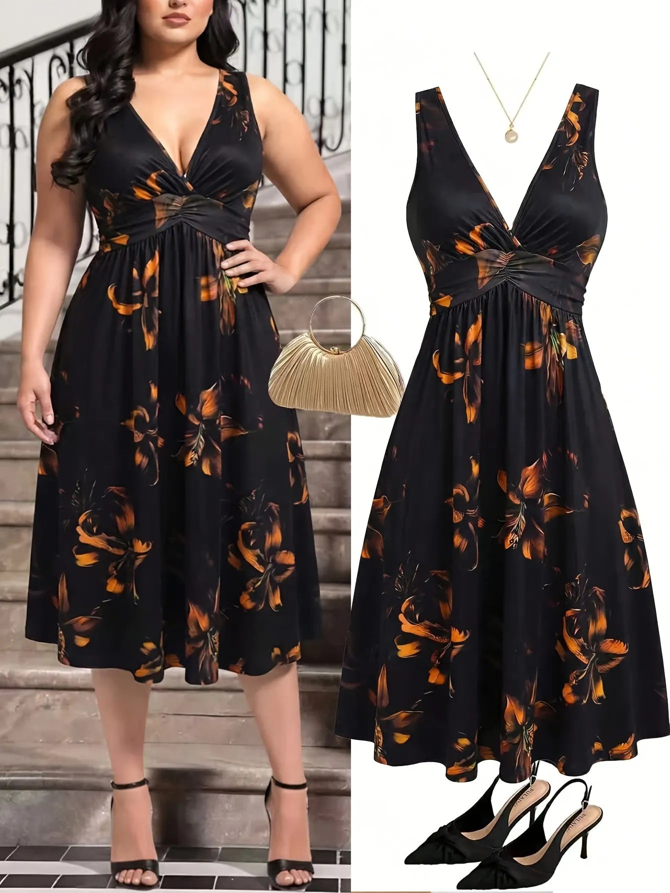 Leopard Print V-Neck Sleeveless High Waist A-Line Maxi Dress