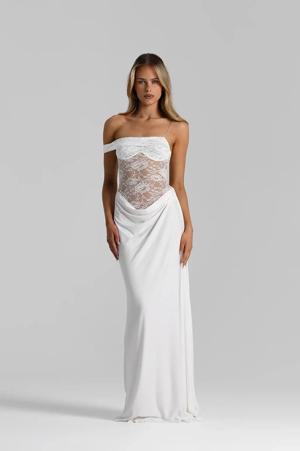 Lace Corset Off Shoulder Maxi Dress