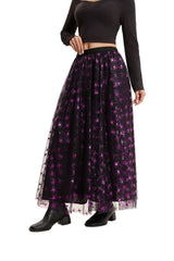 Halloween Pumpkin Witch Bat Print Tulle Long Maxi Skirt