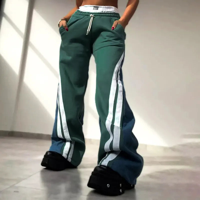 Black Color Block Striped Spliced Wide Leg Pants