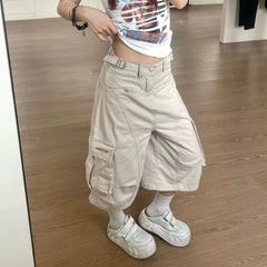 High Waist Loose Cargo Cropped Straight Pants