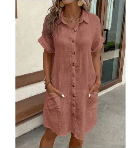Button Front Pocket Shirt Midi Dress