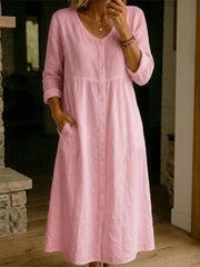 Linen Blend Button Down Midi Dress