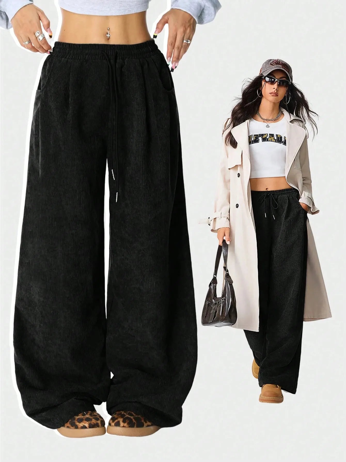 Corduroy Drawstring Loose Wide Leg Pants