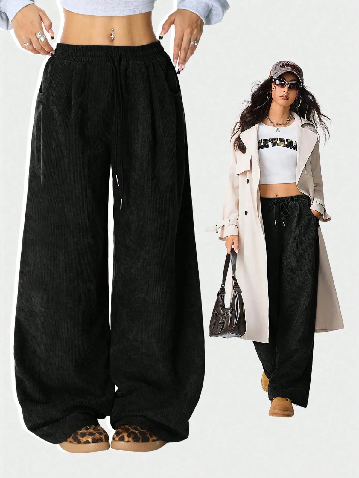 Corduroy Drawstring Loose Wide Leg Pants