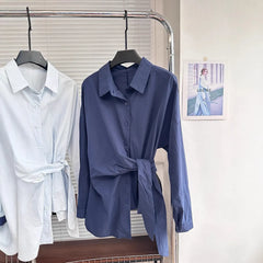 Waist Tie Wrap Slimming Button Down Shirt