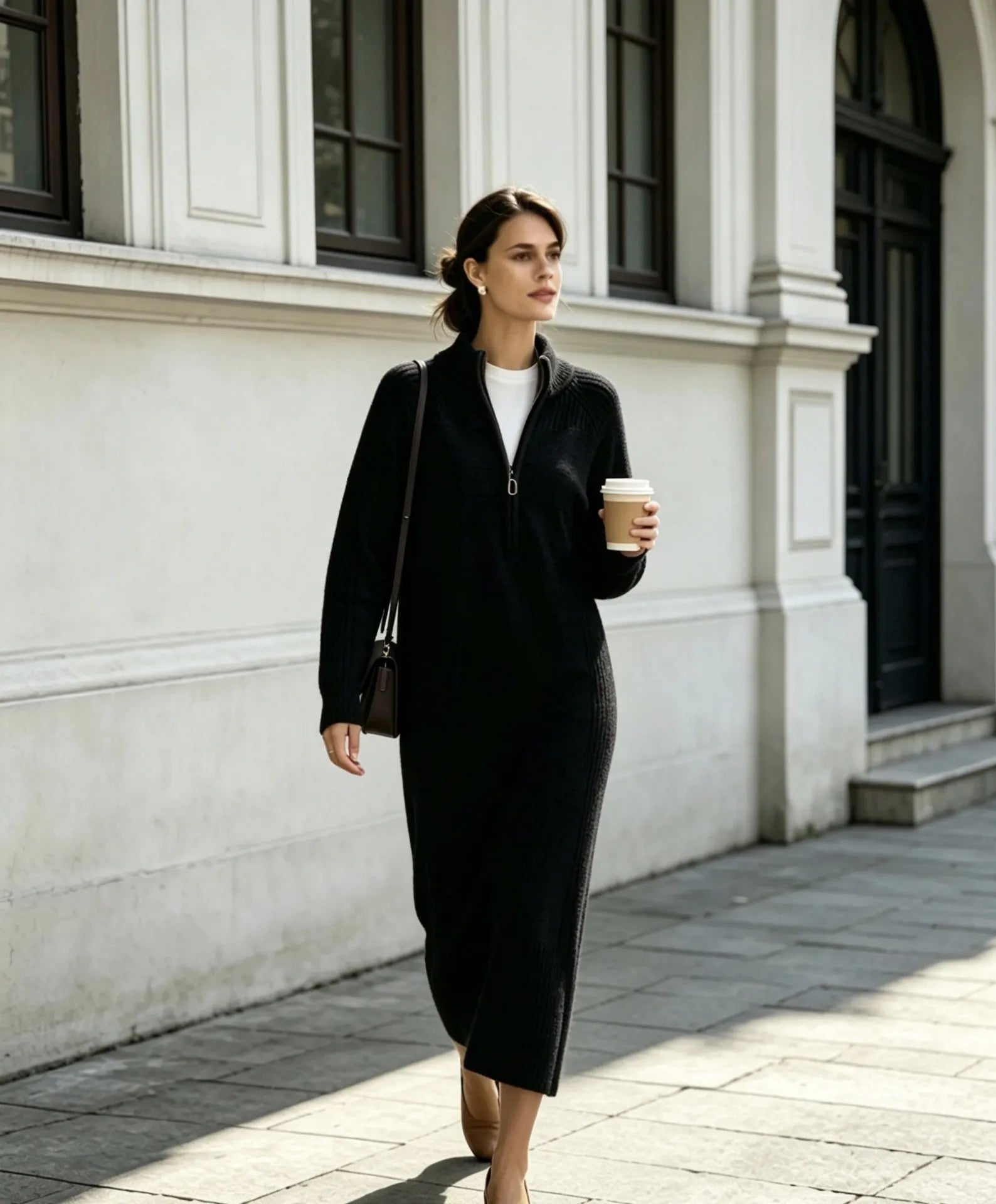 Burgundy Half Zip Cable Knit Midi Dress