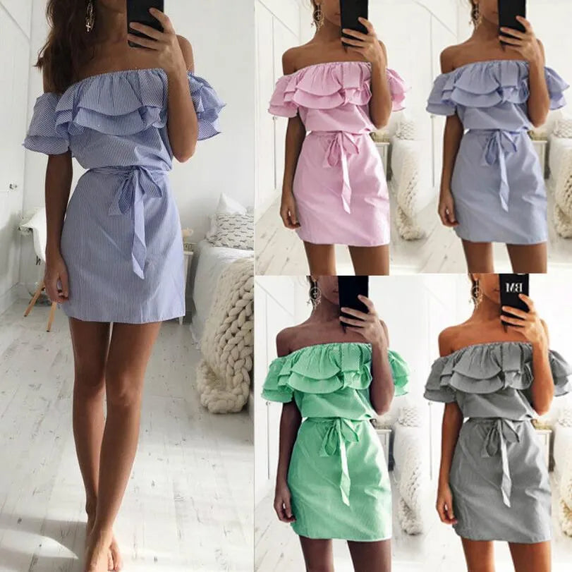 Off Shoulder Ruffle Mini Dress