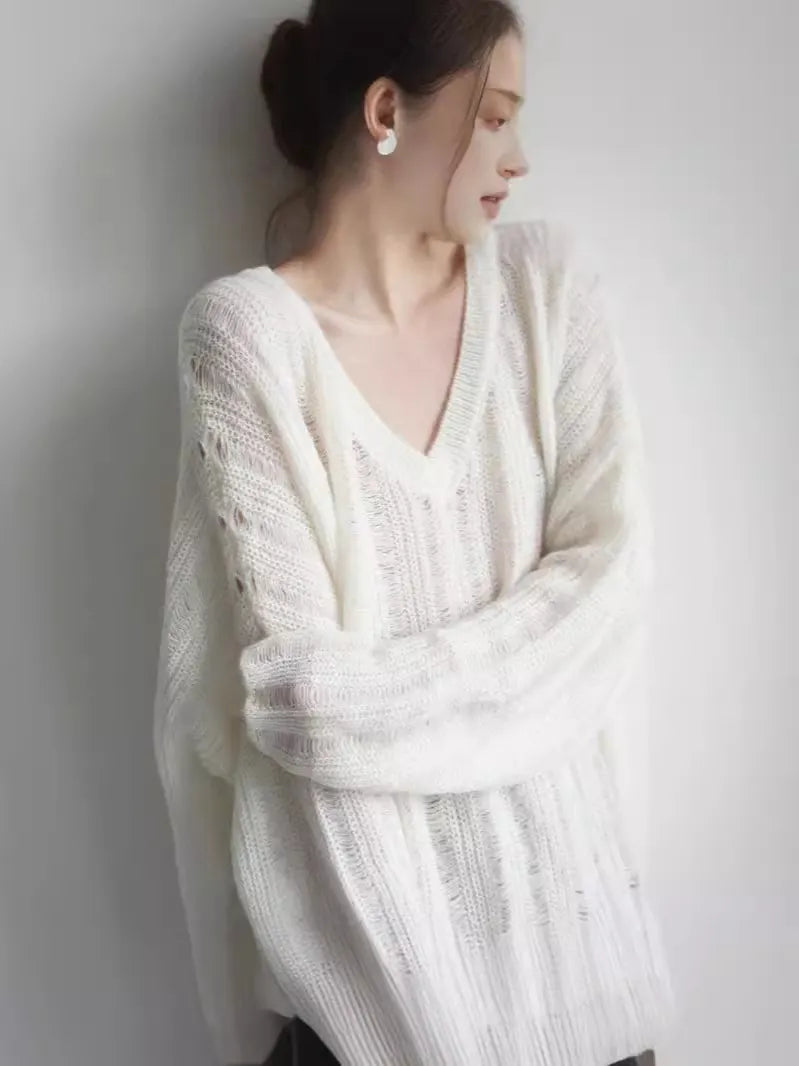 Oversized V‑Neck Loose Knit Sweater