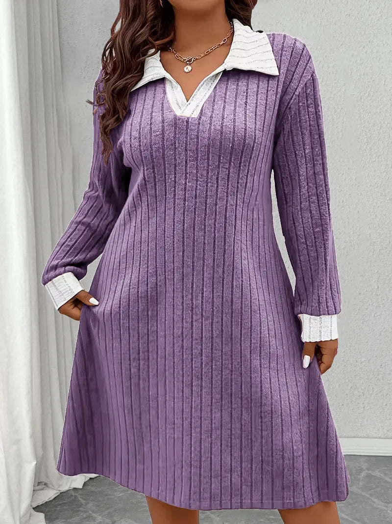 Contrast Collar Knit A-Line Dress